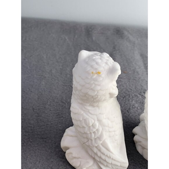 Vintage Italian Alabaster Owl Figurines with Yellow Eyes 1980s - Picture 5 of 16
